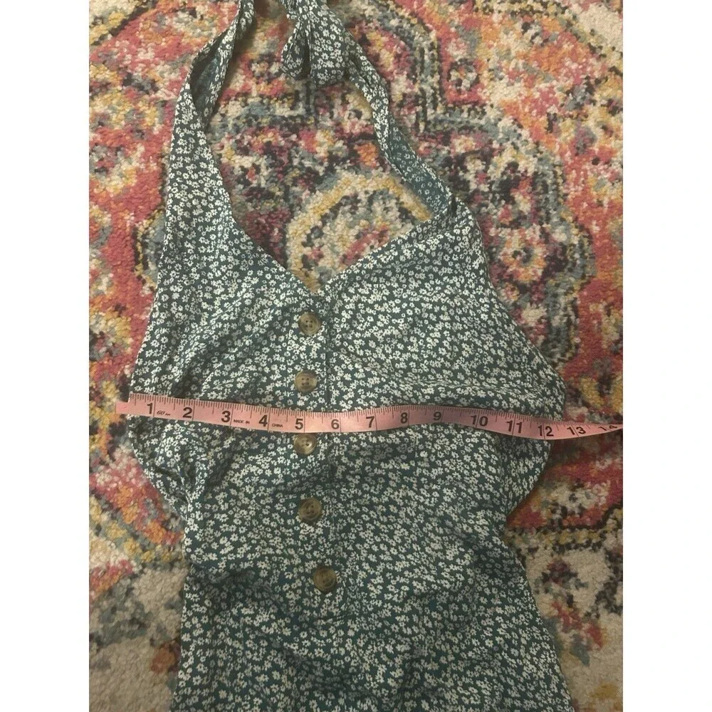 American Eagle Green White Ditsy Floral Print Halter Jumpsuit Size Small